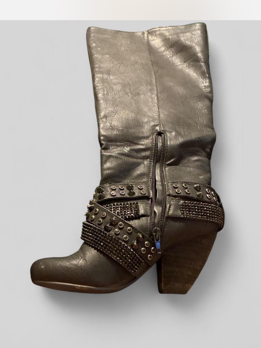 Women’s Not Rated Studded Mid-Calf Heel Black Boots -Size 6
